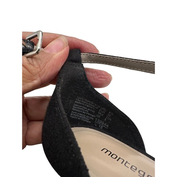 Montego Bay Size 6.5 Rhinestone Closed Toe Sandals Ankle Strap Black Heels - Picture 9 of 10